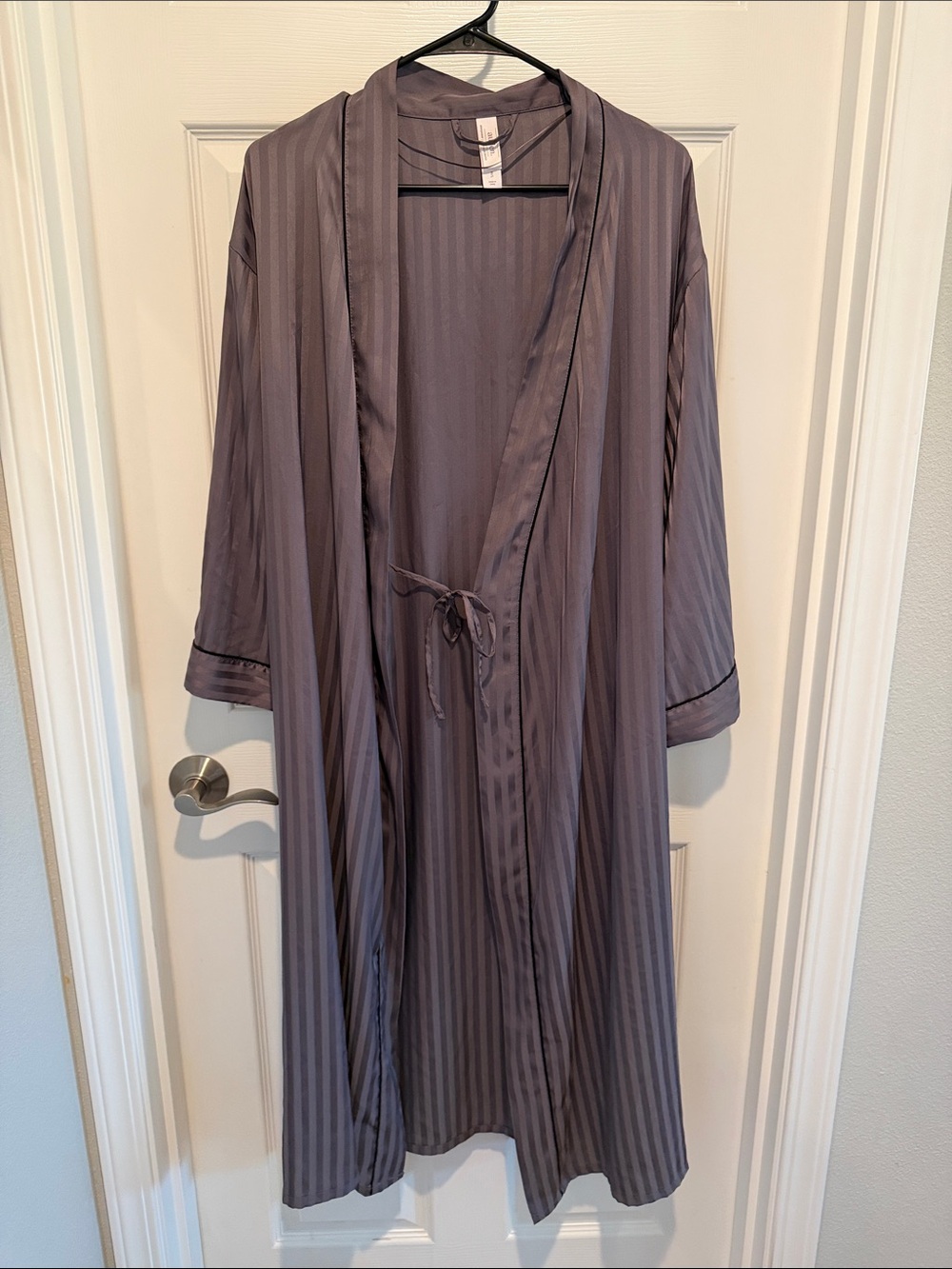Auden Striped Satin-Trim Robe - Gray